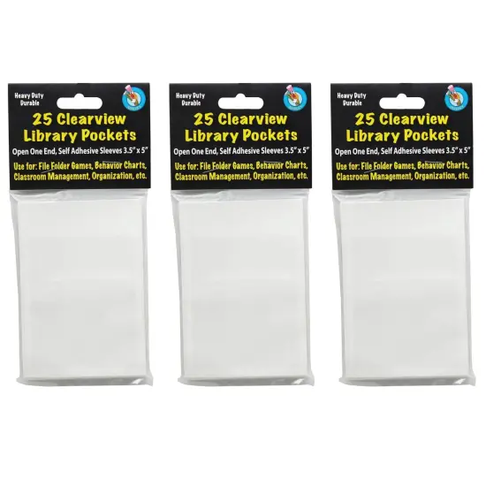 Clear View Self-Adhesive Library Pocket 3.5" x 5", 25 Per Pack, 3 Packs {1}