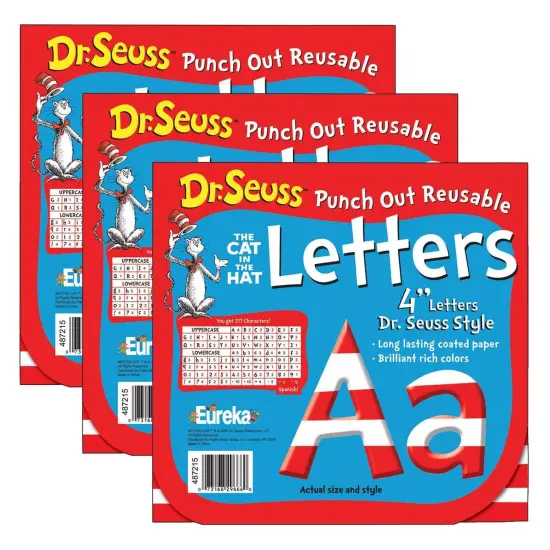Dr. Seuss&trade; Stripes Reusable Punch Out Deco Letters, 4", 217 Pieces Per Pack, 3 Packs {1}