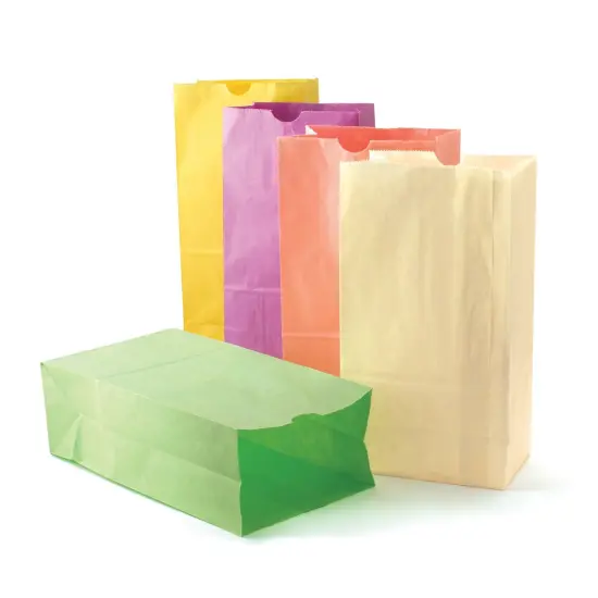 Gusseted Flat Bottom Paper Bags, Size #6, Pastel Assorted Colors, 28 Per Pack, 3 Packs {1}