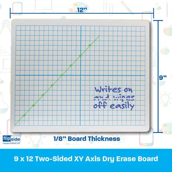 X Y Axis Dry Erase Board, Dual Sided, 9"W x 12"L, Pack of 12 {3}