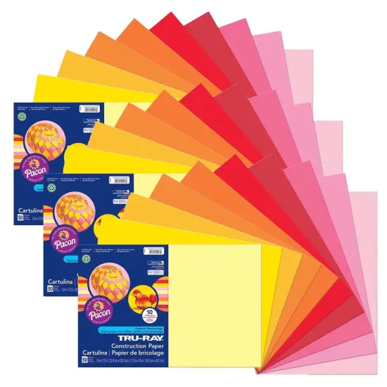 Construction Paper, Warm Assorted, 12" x 18", 50 Sheets Per Pack, 3 Packs {1}