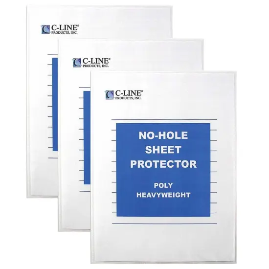 No-Hole Heavyweight Poly Sheet Protectors, Clear, Top Loading, 11" x 8-1/2", 25 Per Box, 3 Boxes {1}