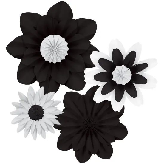 Black and White Paper Flowers, Pack of 4 {1}