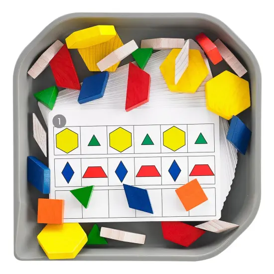 FunPlay Pattern Blocks - Set of 60 Wooden Math Manipulatives + 50 Activities + Messy Tray {3}