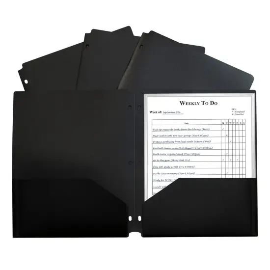 Two-Pocket Heavyweight Poly Portfolio Folder with Three-Hole Punch, Black, Pack of 12 {2}