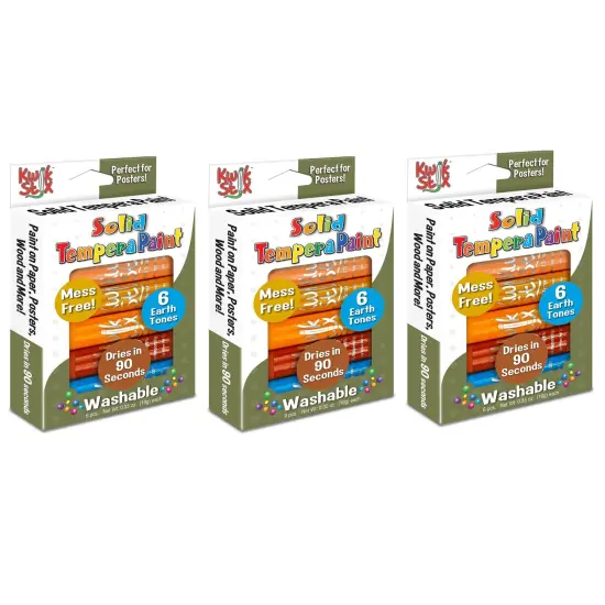 Solid Tempera Paint, Earth Tones, 6 Per Pack, 3 Packs {1}