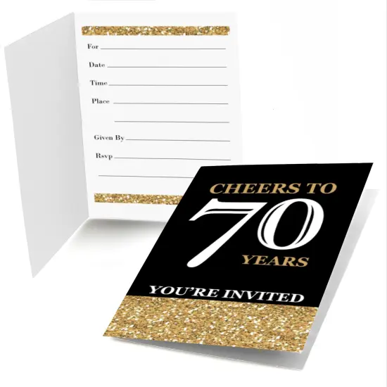 Big Dot of Happiness Adult 70th Birthday - Gold - Fill-In Birthday Party Invitations (8 count) {1}