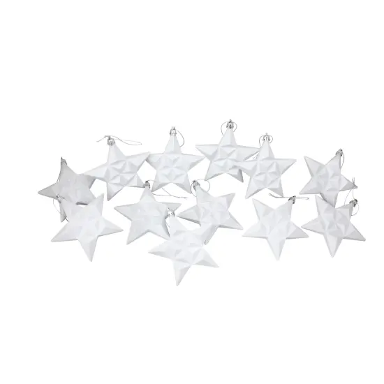 DAK 12ct White Matte Finish Glittered Star Shatterproof Christmas Ornaments 5" {1}