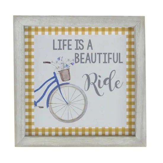 GCI 7" Blue And White Vintage Bicycle "Life Is A Beautiful Ride" Plaid Accent Wall Decor {1}