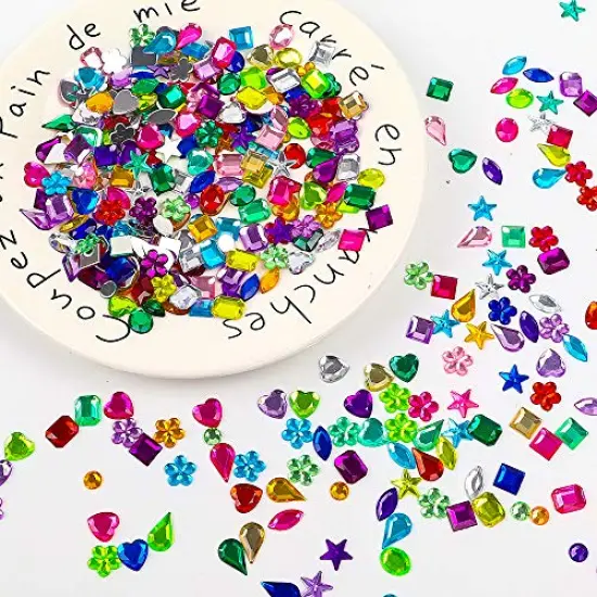 JPSOR 900pcs Craft Gemstone Acrylic Flatback Rhinestones Jewels for Crafting Embellishments Gems, 9 Shapes, 6-13mm {3}