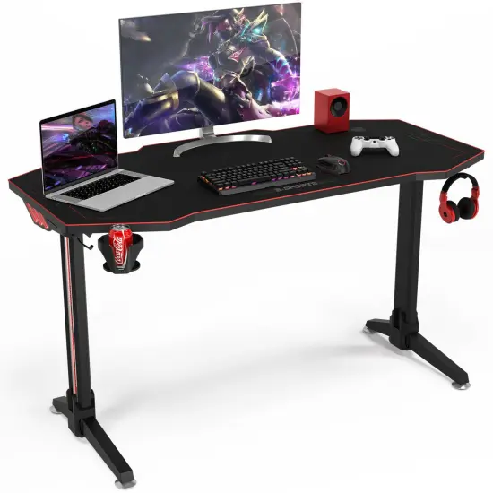 Costway 55'' Gaming Desk T-shaped Computer Desk w/ Full Mouse Pad & LED Lights {1}