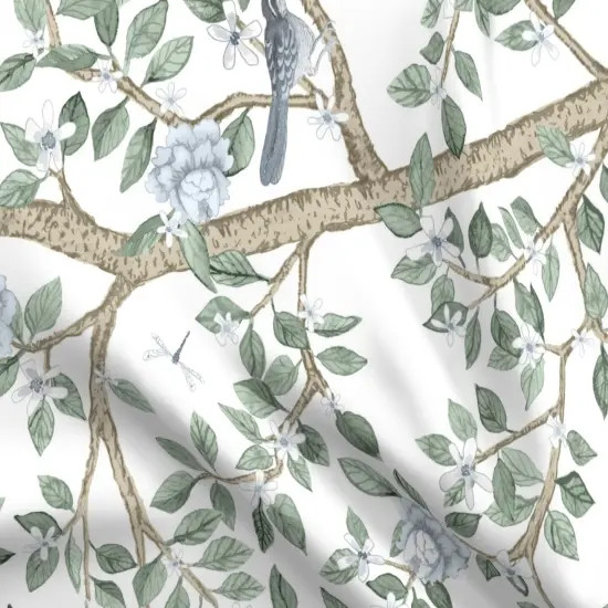 Various Fabrics by the Yard or Fat Quarter Botanical Nature Floral Blue Green Tree Spring Bird Large Scale Art Nouveau Chinoiserie Custom Printed Fabric by Spoonflower {5}