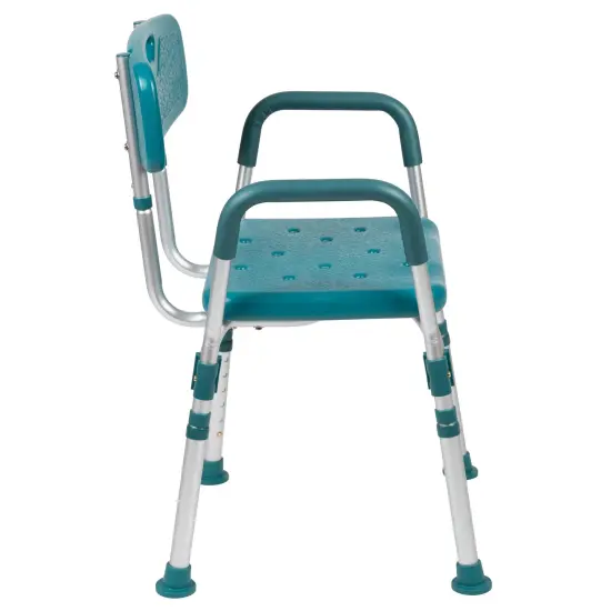 Emma and Oliver 300 Lb. Capacity Quick Release Back & Arm Shower Chair Teal {5}