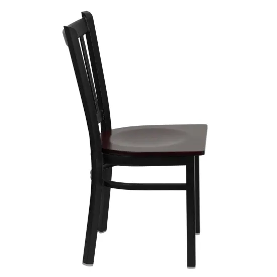 Emma and Oliver 2 Pack Vertical Back Metal Restaurant Chair Mahogany/BlackMetal {5}