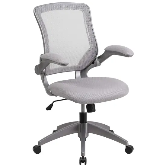 Emma and Oliver Mid-Back Mesh Swivel Ergonomic Task Office Chair with Gray Frame & Flip-Up Arms Black {6}