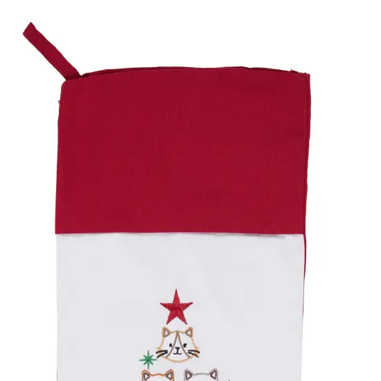 8.5" x 20" Stacked Cat Face Christmas Tree Embroidered Hanging Large Christmas Stocking {3}