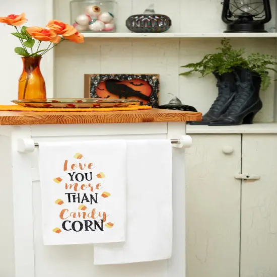 Love You More Than Candy Corn Cotton Embroidered Halloween Flour Sack Kitchen Towel {3}