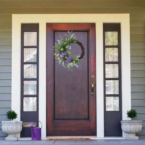 Northlight Mixed Wild Flowers and Twig Artificial Spring Wreath, 24-Inch Purple {4}