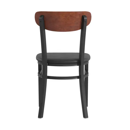 Emma and Oliver Yara Industrial Dining Chair with Rolled Steel Frame and Solid Wood Seat - 500 lbs. Static Weight Capacity WalnutBack/BlackVYL {4}