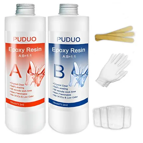 32 OZ Epoxy Resin Clear for Resin Molds, Resin Epoxy Starter Kit, 2 Part Resin for for Jewelry- Including Resin and Hardener (Each 16OZ) with 4 pcs Measuring Cups, 3pcs Sticks, 1 Pair Glove&hellip; {1}