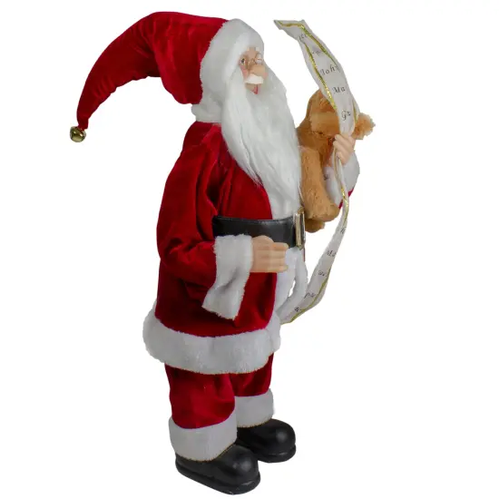 Northlight Standing Santa with Teddy Bear and List Christmas Figure - 24" Red {6}