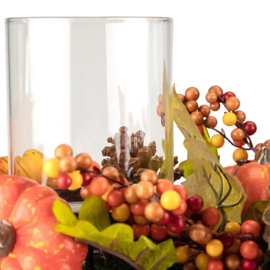 Northlight 27" Pumpkin, Berry and Pine Cone Fall Harvest Triple Pillar Candle Holder Orange {7}