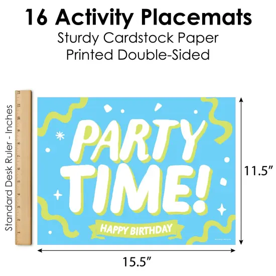 Big Dot of Happiness Party Time - Paper Happy Birthday Party Coloring Sheets - Activity Placemats - Set of 16 {7}