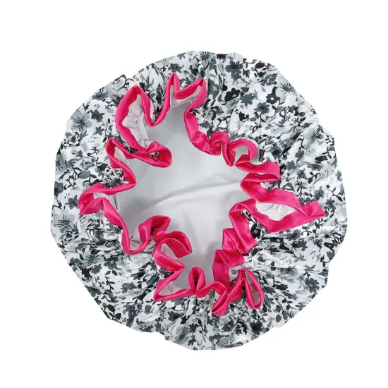 Wrapables Reusable Women's Waterproof Shower Caps for Long Hair Gray Pansies {2}