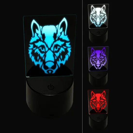 Wild Tribal Wolf Head 3D Illusion LED Night Light Sign Nightstand Desk Lamp {1}