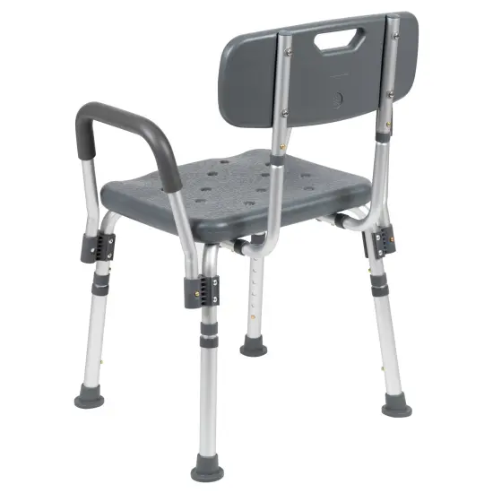 Emma and Oliver 300 Lb. Capacity Quick Release Back & Arm Shower Chair Gray {4}