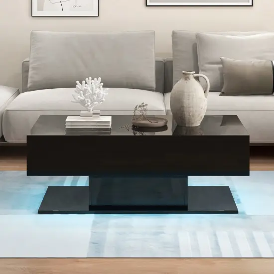 Modern Led Coffee Table With 20 Color Led Lights And 2 Storage Drawers-black Black {1}
