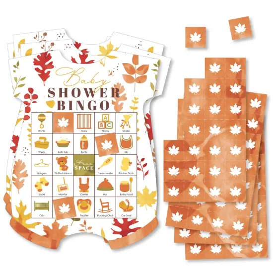 Big Dot of Happiness Fall Foliage Baby - Picture Bingo Cards and Markers - Autumn Leaves Baby Shower Shaped Bingo Game - Set of 18 {1}