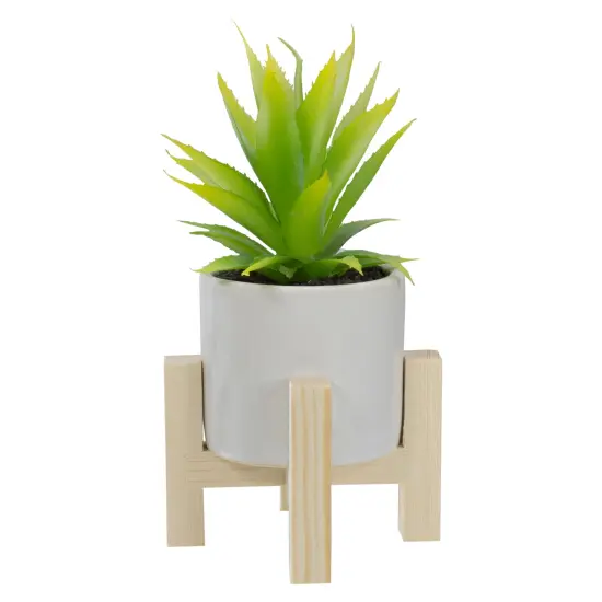 Northlight 8.25" Potted Artificial Agave Plant with Wooden Stand Green {1}