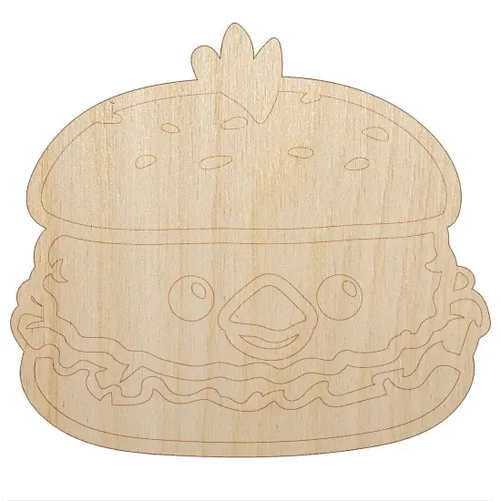 Cute Chicken Sandwich Unfinished Wood Shape Piece Cutout for DIY Craft Projects {7}