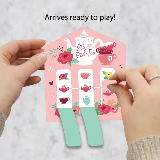 Big Dot of Happiness Floral Let's Par-Tea - Garden Tea Party Game Pickle Cards - Pull Tabs 3-in-a-Row - Set of 12 {3}