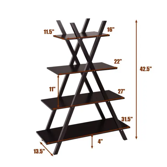 Costway 4-Tier Bookshelf Storage Display Shelves Bookcase Ladder X-Shape {8}