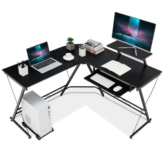 Costway L Shaped Computer Desk Home Office Workstation w/ Movable Monitor Stand {7}