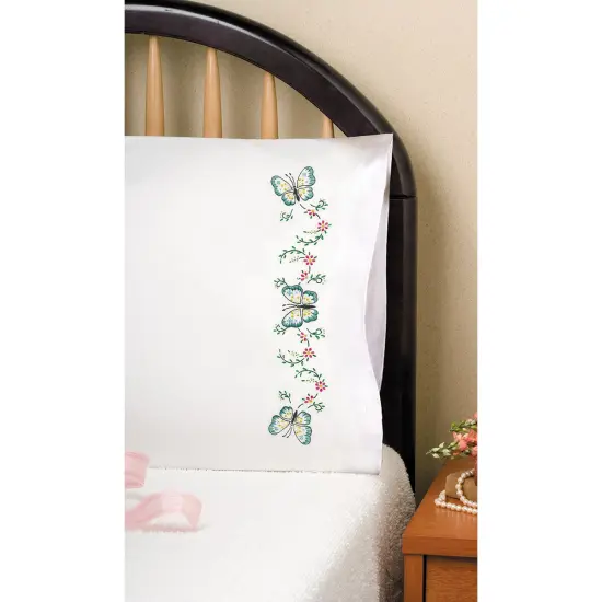 Tobin Stamped For Embroidery Pillowcase Pair 20"X30"-Aqua Butterfly {2}