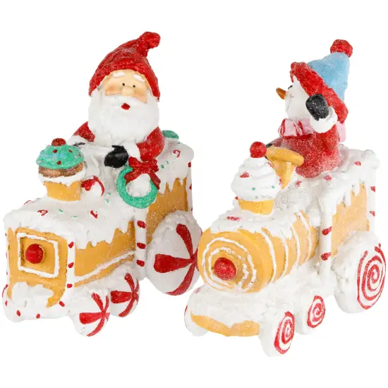 Northlight Santa and Snowman on Gingerbread Train Car Christmas Figurines - 6.75" - Set of 2 Brown {5}
