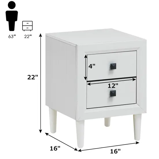 2 Pieces Multipurpose Retro Nightstand with 2 Drawers White {4}