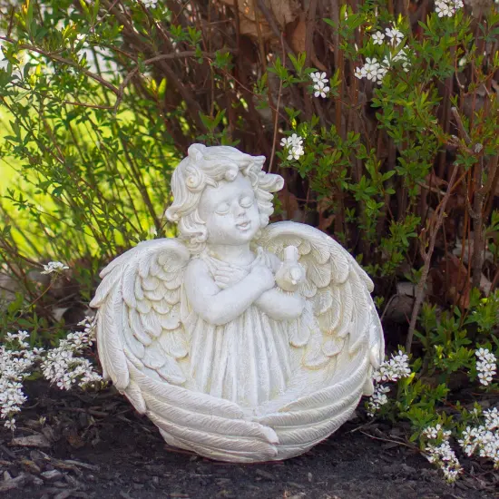 Northlight 9" Cherub Angel Wings Bird Feeder Outdoor Garden Statue Ivory {3}