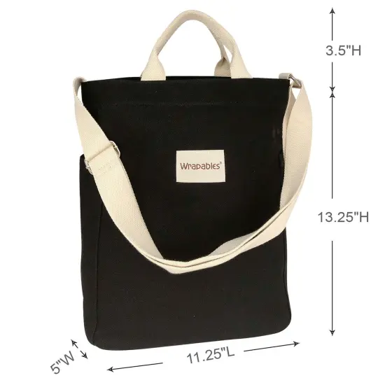 Wrapables Canvas Tote Bag for Women, Casual Cross Body Shoulder Handbag Black {3}