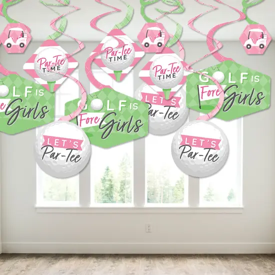 Big Dot of Happiness Golf Girl - Pink Birthday Party or Baby Shower Hanging Decor - Party Decoration Swirls - Set of 40 {4}