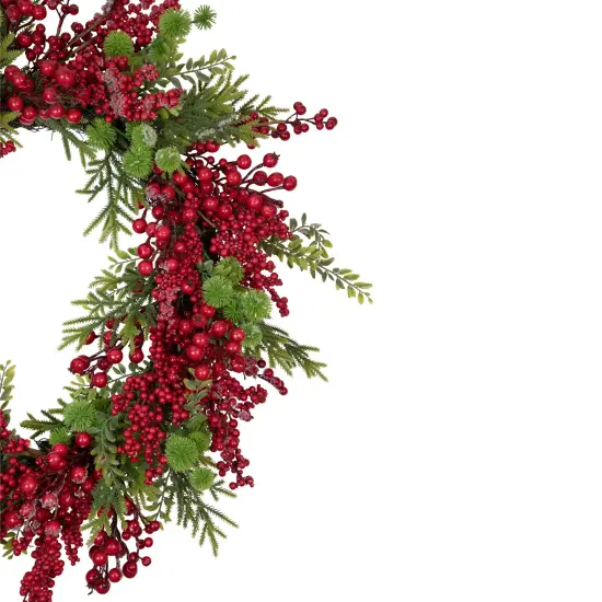 Northlight Artificial Frosted Red Berry and Pine Christmas Wreath, 28-Inch, Unlit Green {5}