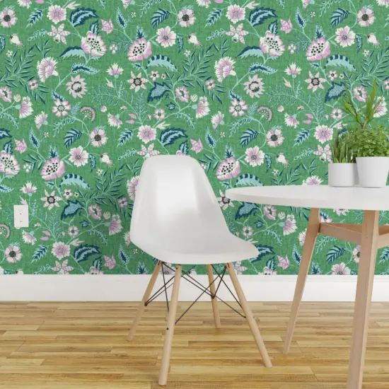 Peel & Stick Wallpaper 2FT Wide Boho Floral Modern Chintz Garden Vine Cottagecore Farmhouse Green Custom Removable Wallpaper by Spoonflower {1}