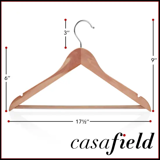 Casafield - Red Cedar Wooden Suit Hangers with Smooth Finish, Notches, and Swivel Hook - Natural Wood Hangers for Clothes, Coats, Pants, Shirts, Skirts {5}