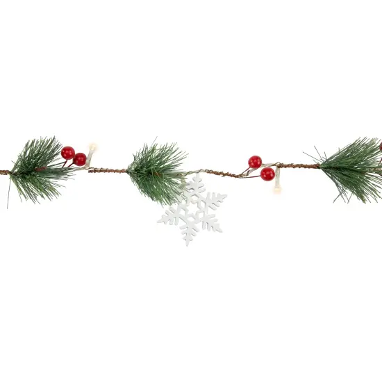 Northlight Pre-lit LED Battery Operated Berry and Snowflake Christmas Garland - 6' - Warm White Green {6}