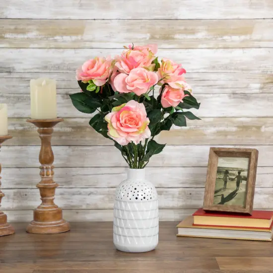 Allstate Rose Artificial Floral Bush Spray- 18" - Pink {3}