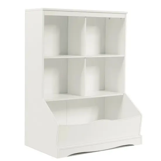 3-Tier Children's Multi-Functional Bookcase Toy Storage Bin Floor Cabinet White {1}
