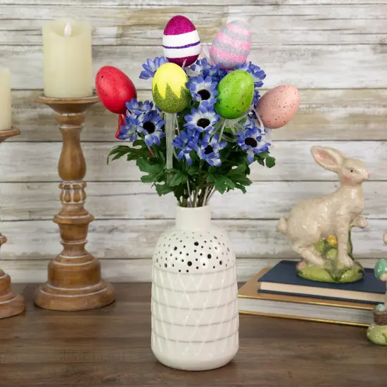 Northlight Set of 6 Colorful Speckled and Glittered Easter Egg Picks, 14.5" Pink {4}